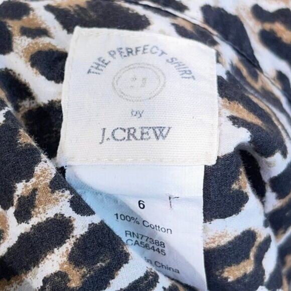 J CREW The Perfect Shirt Brown Animal Print Cotton Casual Womens 6 - Picture 3 of 3